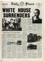 "SUPERMAN II" MOVIE PROP NEWSPAPER WITH GENERAL ZOD PHOTO & "WHITE HOUSE SURRENDERS" HEADLINE.