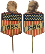 CLEVELAND & HARRISON "1888" MECHANICAL STICK-PIN SHIELD BADGES.