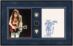 AC/DC GUITARIST ANGUS YOUNG SIGNED PHOTO & SKETCH FRAMED DISPLAY.