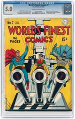 "WORLD'S FINEST COMICS" #7 FALL 1942 CGC 5.0 VG/FINE.