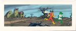 "SHAZAM!" CAPTAIN MARVEL & HISS-MEN ANIMATION CELS AND HAND-PAINTED BACKGROUND.