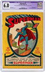 "SUPERMAN" #1 SUMMER 1939 CGC RESTORED 6.0 EXTENSIVE (A-5) FINE.