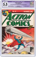 "ACTION COMICS" #19 DECEMBER 1939 CGC RESTORED 5.5 SLIGHT (B-1) FINE-.