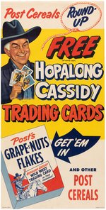 POST CEREALS "HOPALONG CASSIDY TRADING CARDS" PREMIUM OFFER STORE SIGN.