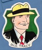 DICK TRACY & LITTLE ORPHAN ANNIE COMIC CHARACTERS ORIGINAL ART PROTOTYPE PATCHES ON SHIRT DISPLAY.