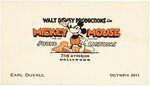 DISNEY ARTIST AND ANIMATOR EARL DUVALL EARLY 1930s BUSINESS CARD.