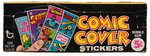 DC COMICS "COMIC COVER STICKERS" TOPPS GUM DISPLAY BOX & WRAPPER.