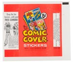 DC COMICS "COMIC COVER STICKERS" TOPPS GUM DISPLAY BOX & WRAPPER.