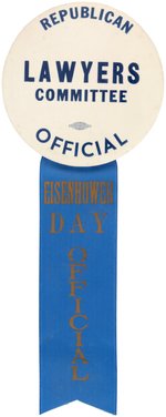 "EISENHOWER DAY OFFICIAL" RIBBON ON "REPUBLICAN LAWYERS COMMITTEE" BUTTON.
