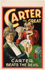 CARTER THE GREAT - CARTER BEATS THE DEVIL MAGICIAN WINDOW CARD.