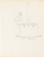 MICHAEL WILLIAM KALUTA NUDE WOMAN ON BIRTHDAY CAKE SKETCH ORIGINAL ART.