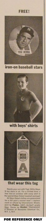 1960s YOGI BERRA (HOF) STORE CLERK'S BUTTON FOR LINE OF BOYS SHIRTS.
