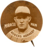 1926 ROGERS HORNSBY (HOF) "MIRACLE MAN" SMALL VARIETY REAL PHOTO BUTTON.