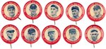 1924 MRS. SHERLOCK'S BREAD BASEBALL BUTTONS COMPLETE SET OF 10 INCLUDING RUTH, COBB, WAGNER & OTHER HOF'ERS.