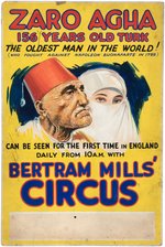 BERTRAM MILLS' CIRCUS - ZARO AGHA - THE OLDEST MAN IN THE WORLD CIRCUS POSTER ORIGINAL ART.
