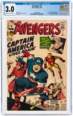 AVENGERS #4 MARCH 1964 CGC 3.0 GOOD/VG (FIRST SILVER AGE CAPTAIN AMERICA).