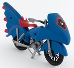 MEGO BATMAN'S BATCYCLE BLUE VARIETY IN ILLUSTRATED BOX (MISSING SIDECAR).