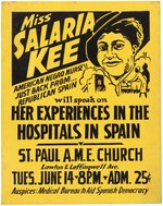 SPANISH CIVIL WAR: "MISS SALARIA KEE" AFRICAN AMERICAN NURSE EVENT POSTER.