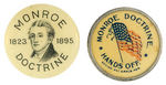 TWO "MONROE DOCTRINE" 1895 LAPEL STUDS RELATING TO PRESIDENT CLEVELAND AND VENEZUELA.