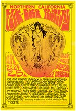 JIMI HENDRIX, JEFFERSON AIRPLANE, LED ZEPPELIN 1969 NORTHERN CALIFORNIA FOLK ROCK FESTIVAL CONCERT POSTER.