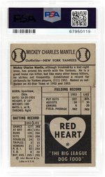 1954 RED HEART MICKEY MANTLE (HOF) PSA 3 VG.
