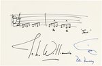 JAWS WRITER PETER BENCHLEY & FILM COMPOSER JOHN WILLIAMS DOUBLE-SIGNATURE WITH SKETCH.