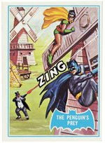 BATMAN 1966 TOPPS BLUE BAT #18B "THE PENGUIN'S PREY" TRADING CARD ORIGINAL ART LOT.