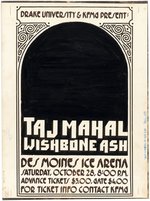 TAJ MAHAL 1972 DE MOINES, IOWA CONCERT POSTER MECHANICAL ART & STAT PAIR.