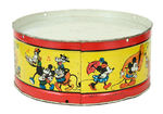 MICKEY AND FRIENDS LARGE LITHO METAL DRUM BY OHIO ART 1930s.