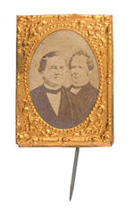 TILDEN AND HENDRICKS 1876 JUGATE PHOTO BADGE.