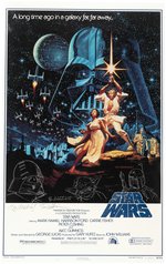 STAR WARS 15th ANNIVERSARY MOVIE POSTER SIGNED BY THE BROTHERS HILDEBRANDT WITH ORIGINAL ART REMARQUES BY GREG HILDEBRANDT.