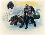 HASBRO TRIBES (1990) - SNAPPING GATOR & GATOR DRIVER (EVIL SCREAMING SKULL TRIBE) UNPRODUCED ACTION FIGURE PROTOTYPE CAS 80+.