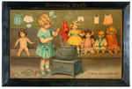 BESSIE PEASE GUTMANN "DIAMOND DYES A BUSY DAY IN DOLLVILLE" TIN LITHO ADVERTISING SIGN.