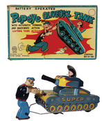 "LINE MAR BATTERY OPERATED POPEYE AND OLIVE OYL TANK" BOXED TOY.