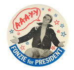 CLASSIC 1976 "FONZIE FOR PRESIDENT" BUTTON.