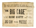 "THE BIG CAGE" 1933 CLYDE BEATTY MOVIE JIGSAW PUZZLE WITH MOVIE POSTER-LIKE ILLUSTRATION.