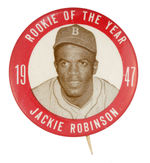 HISTORIC "ROOKIE OF THE YEAR 1947 JACKIE ROBINSON" BUTTON.