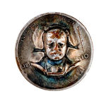 ALTERED LINCOLN PENNY WITH TR BUST BURSTING THROUGH.