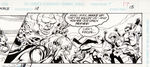 "JUSTICE LEAGUE TASK FORCE" #14 ORIGINAL COMIC BOOK DOUBLE-PAGE ART.