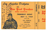 ROY CAMPANELLA "LOS ANGELES DODGERS VS. NEW YORK YANKEES" 1959 BENEFIT GAME TICKET STUB.