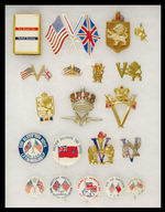 BRITISH/AMERICAN VICTORY PINS/BUTTONS/MATCH HOLDER.