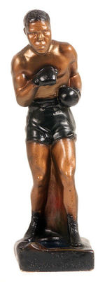 JOE LOUIS "THE BROWN BOMBER" FIGURAL PAINTED CHALK ASHTRAY.