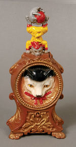 CAT AND MOUSE "BOOK OF KNOWLEDGE" REPRODUCTION CAST IRON MECHANICAL BANK.