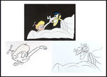 BEANY AND DISHONEST JOHN CELS FROM TV SHOW W/MATCHING PENCIL DRAWINGS.