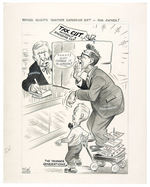 JFK PROPOSED TAX CUTS EFFECT ON YOUNGER GENERATIONS ORIGINAL ART EDITORIAL CARTOON C. AUGUST 1962.