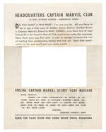 "CAPTAIN MARVEL CLUB" SECOND LETTER W/ENVELOPE AND INSERT SHEET.