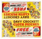 "FLAVOR-KIST HONEY GRAHAMS DAVY CROCKETT CLOTH PATCHES" TWO-SIDED STORE SIGN.