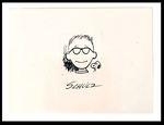 "PEANUTS" CREATOR CHARLES SCHULZ SIGNED SELF-CARICATURE ORIGINAL ART WITH SNOOPY.