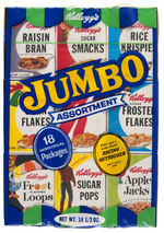 "KELLOGG'S JUMBO ASSORTMENT" CEREAL SAMPLER WITH RACING OUTRIGGER PREMIUM OFFER.