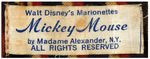 “MICKEY MOUSE” MADAME ALEXANDER MARIONETTE.